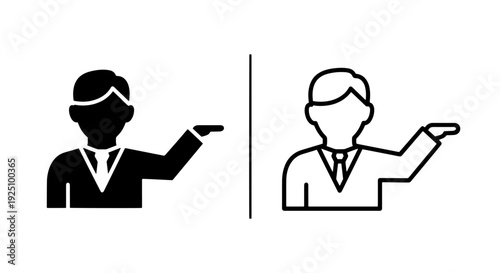 Set of Professional Businessman Icons in Solid and Outline Style Representing Leadership and Presentation