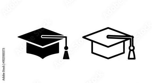 Graduation Mortarboard Icons Set in Minimalist Solid and Outline Design for Educational Achievement
