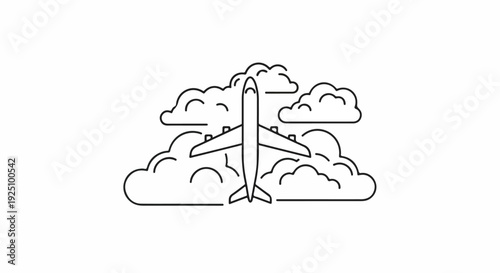 Airplane flying through clouds in the sky.