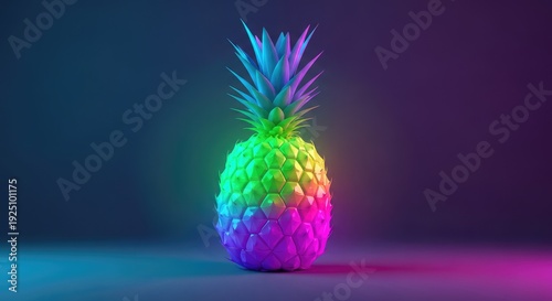 Vibrant Neon Gradient Pineapple with Colorful Glow on Dark Background