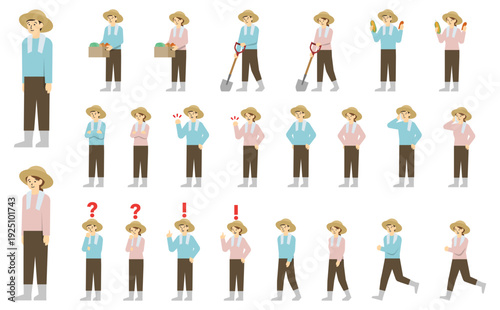 フラットイラスト：農家の男女セット(表情あり)