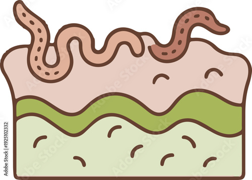 Earthworms Moving Through Soil Layers – Soil Ecosystem Flat Vector Illustration