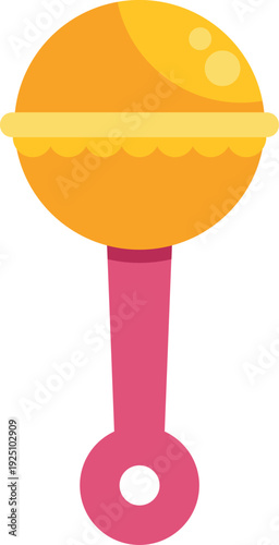 Cute baby rattle toy with yellow head and pink handle for infants