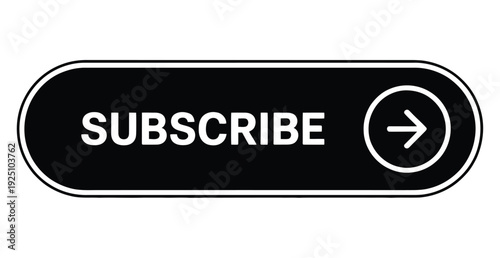 Subscribe Now Button, flat black vector UI element with icon, isolated on white background, perfect for subscriptions, e-commerce platforms, advertising banners, websites, apps, and digital interface 