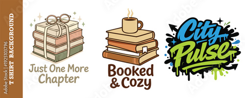 Creative t shirt background designs featuring book lovers and cozy reading themes with stylish typography and illustrations