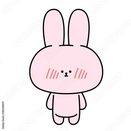 頬を赤らめて照れるピンクのウサギのキャラクターイラスト