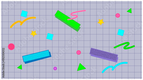 80年代・90年代レトロポップなメンフィスデザイン風の幾何学模様背景素材