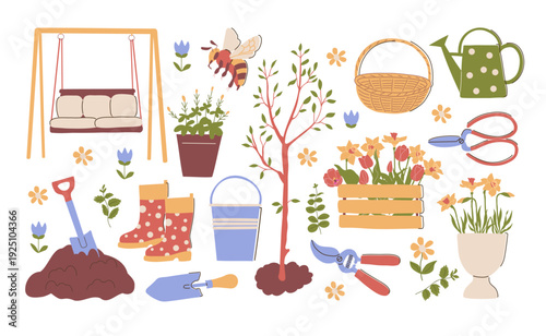 Gardening Tools and Plants Set