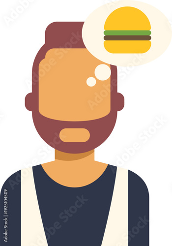 Man craving a burger with a thought bubble above his head