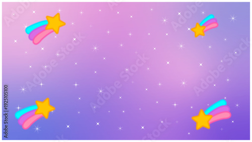 流れ星と無数の星が輝くパープルグラデーションのゆめかわいい背景素材