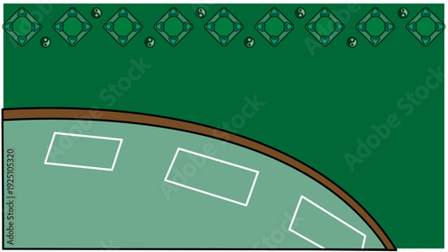 太極図（陰陽）の帯装飾をあしらったカジノテーブルのエメラルドグリーン背景イラスト