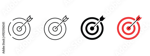 Target Icon, vector illustration of arrow hitting bullseye symbolizing focus, accuracy, and business goals, isolated on white background, perfect for strategy, performance metrics, apps, websites, and