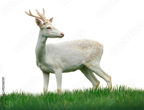 White deer standing on green grass