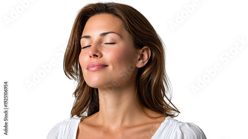 Serene Contemplation: Portrait of a woman with her eyes gently closed, reflecting a moment of peace and tranquility, emphasizing a sense of inner calm.