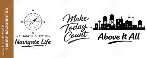 Motivational and inspirational typography design with compass and city skyline isolated illustration for success life navigation