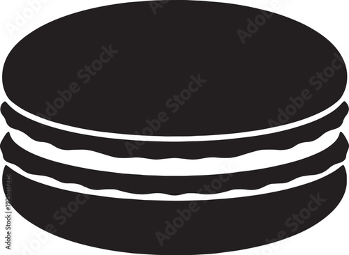 Minimalist black silhouette icon representing a delicious french macaron cookie dessert
