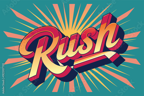 Vibrant rush text with dynamic sunburst background