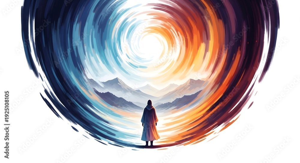 Fototapeta premium A person standing in front of a vibrant swirling tunnel of light