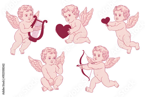 Cute pink cartoon pigs with hearts in a playful scene isolated on transparent background