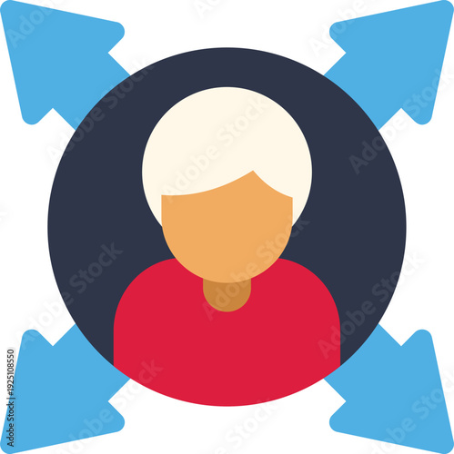 Simple icon showing a person facing multiple directions for choice and opportunity