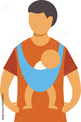 Father holding baby in a blue sling, illustrating male parenthood and family care
