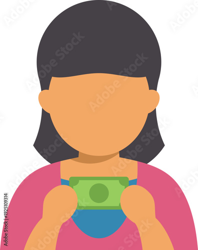 Woman holding a banknote, symbolizing payment, transaction, and financial activities
