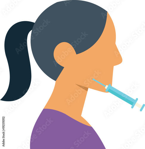 Woman getting a cosmetic procedure with a syringe in her face