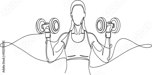 Female Athlete Lifting Dumbbells Line Art Illustration for Fitness Workout Strength Training Gym Exercise and Healthy Lifestyle Vector Design