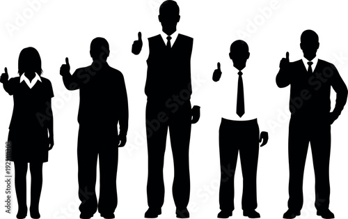 Diverse business people silhouettes showing approval with thumbs up gestures representing agreement and success in a collaborative team effort