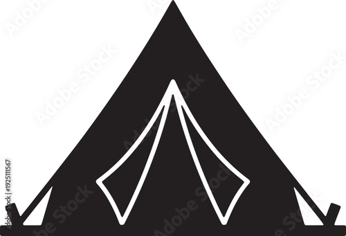 Simple black silhouette icon of an a frame camping tent for outdoor adventure and recreation