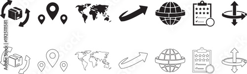 Global Search. Vector set of enterprise system scalability icons.