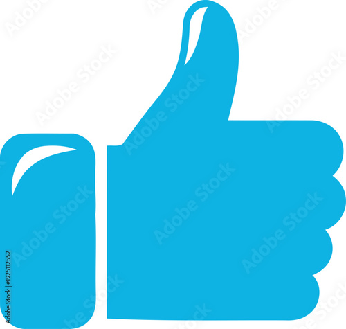 Vibrant blue thumbsup icon representing approval like success and positive feedback in a clean digital graphic style
