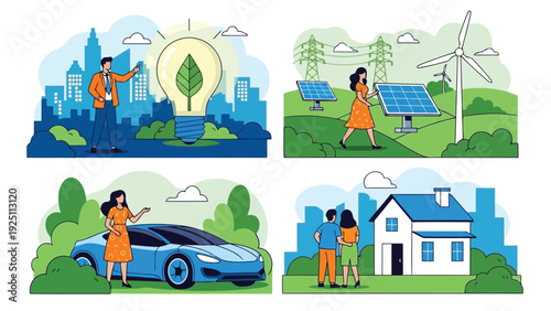 A vibrant illustration showcasing sustainable community living and eco-friendly practices.