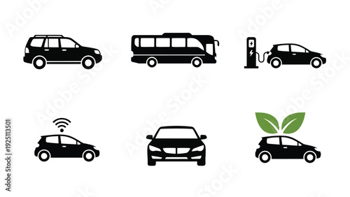 Variety of modern vehicles showcasing different transportation and eco-friendly technologies