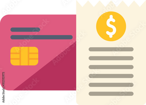 Credit card and receipt illustrating retail transaction, online banking, and financial services