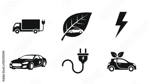 Icons representing modern sustainable and electric transportation solutions