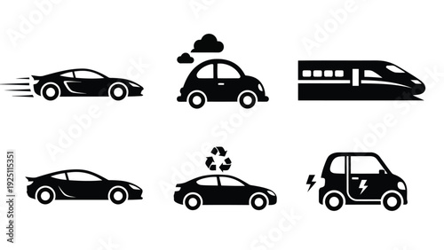 Modern vehicles showcasing various eco-friendly and futuristic transportation concepts