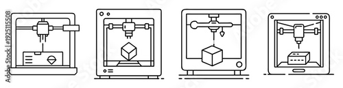 Set of four different styles of outline drawing 3D printers