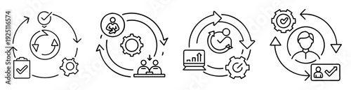 Four distinct cycles representing iterative processes, workflow, improvement, and automation