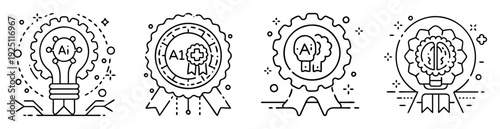 Awards for artificial intelligence achievements represented with lightbulb, brain and other elements