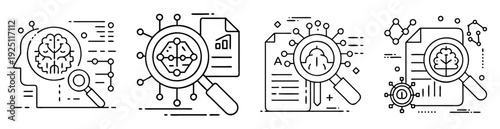 Data analysis, technology, machine learning, and artificial intelligence vector conceptual icons