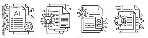 artificial intelligence and machine learning conceptual line art vector illustrations design