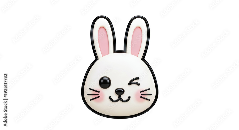Fototapeta premium Cute 3D Bunny Face Icon Winking