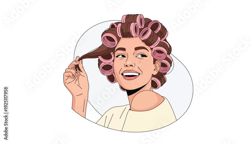 Close Up Person Wearing Hair Rollers for Curling Treatment