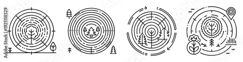 Four tree ring design variations representing growth, nature and sustainability