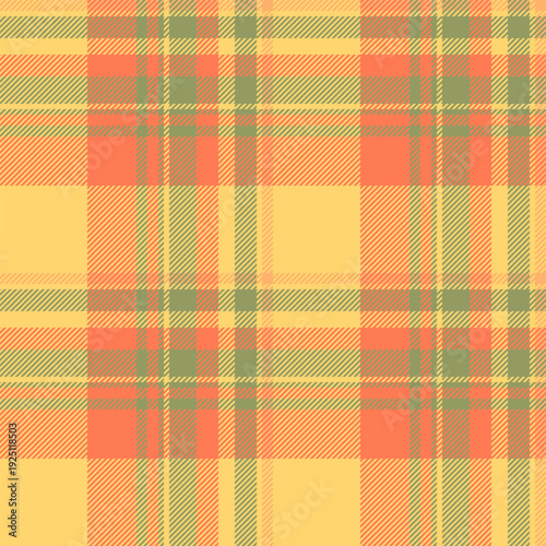 Multi tartan fabric plaid, present vector check pattern. Poncho background texture textile seamless in amber and coral colors.