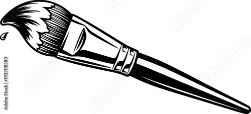 Artistic paint brush for creative drawing studio and hand-made craft hobby – Black and White Vector Illustration