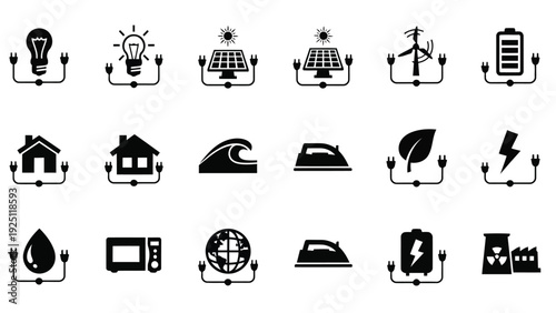 Assorted icons depicting various household and outdoor objects in simple black and white designs