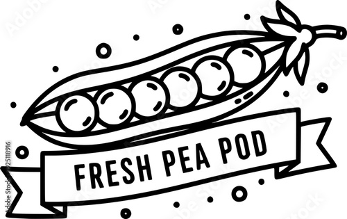 Fresh pea pod vegetable for healthy organic nourishment and vegan cooking ingredient – Black and White Vector Illustration