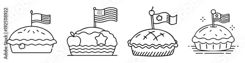 Black and white patriotic pie illustrations for the 4th of July holiday